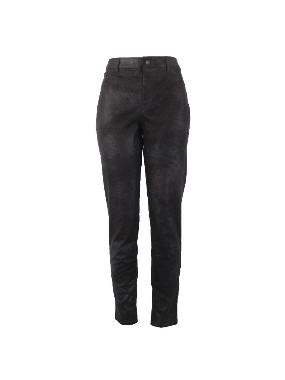 Chicos Pant Sz 1 x 30 Black Silverish Shine Faux Pockets Polyester Spandex Pant
